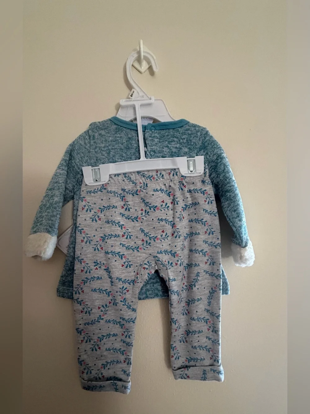 Quiltex Teal Owl Knit Top and Floral Print Leggings Pajama Set